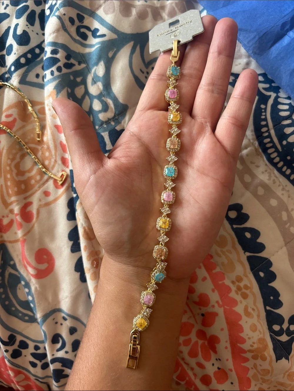 Charlotte Russe Gold-Tone Bracelet Set with Blue, Pink & Yellow Stones
